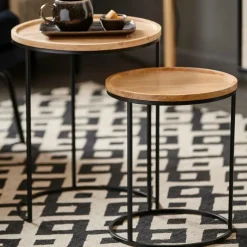CASA GOM Tables D'appoint Set De 2 Noir, Naturel