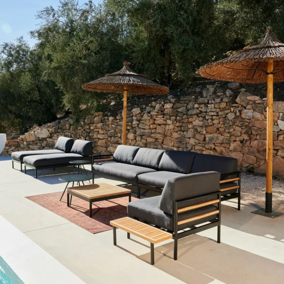 CASA HANNA Lounge Teck Table D'appoint Noir, Naturel