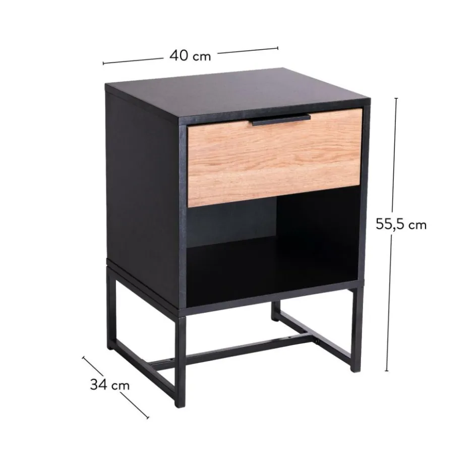 CASA TRENTON Table De Chevet Noir, Naturel