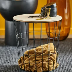 CASA WIRE Table D'appoint Noir, Naturel