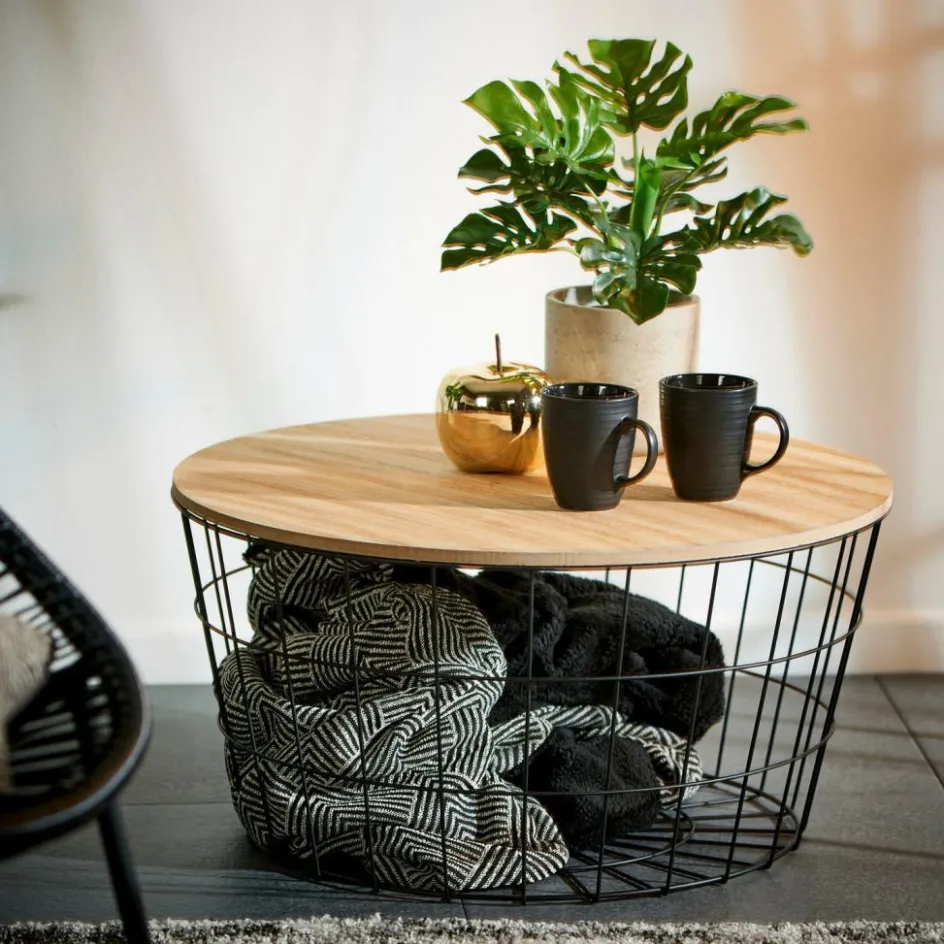CASA WIRE XL Table D'appoint XL Noir, Naturel